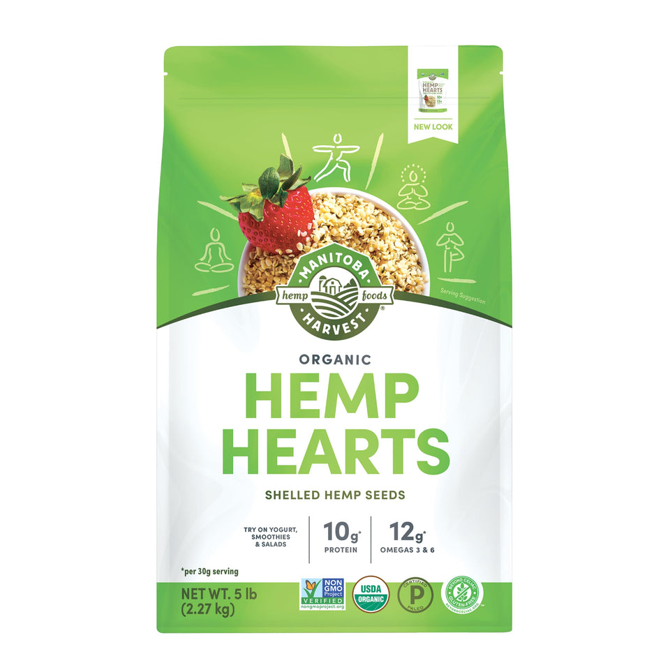 Manitoba Harvest Organic Hemp Hearts packaging offers versatile daily use with a protein boost