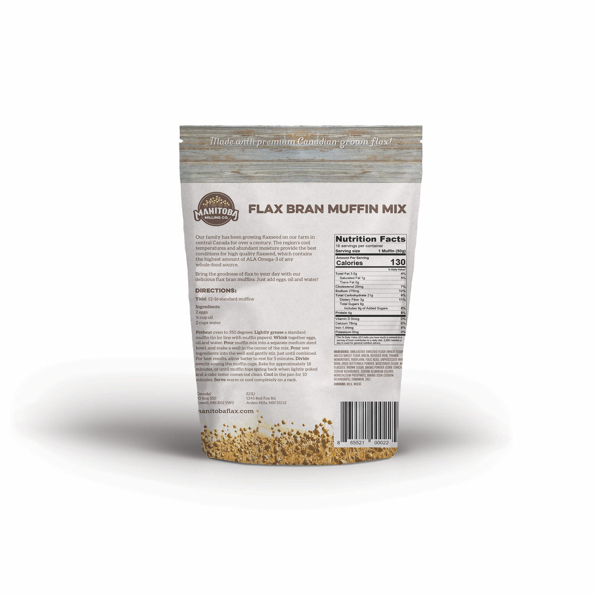 Manitoba Milling Flax Bran Muffin Mix bag opened for batter prep