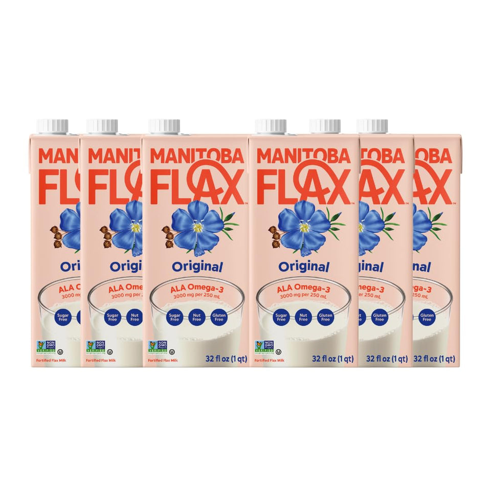 Manitoba Milling Original Flax Milk unsweetened bottle shows dairy-free nutrition