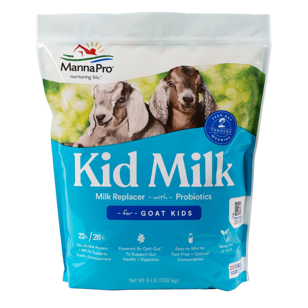 Manna Pro Goat Kid Milk Replacer canister showing complete nutrition for growth in kids