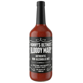 Manny's Ultimate Bloody Mary bottle label close-up highlights natural ingredients and craft quality.