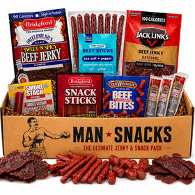 ManSnacks beef sticks gift box ready for on-the-go snacking and gifting