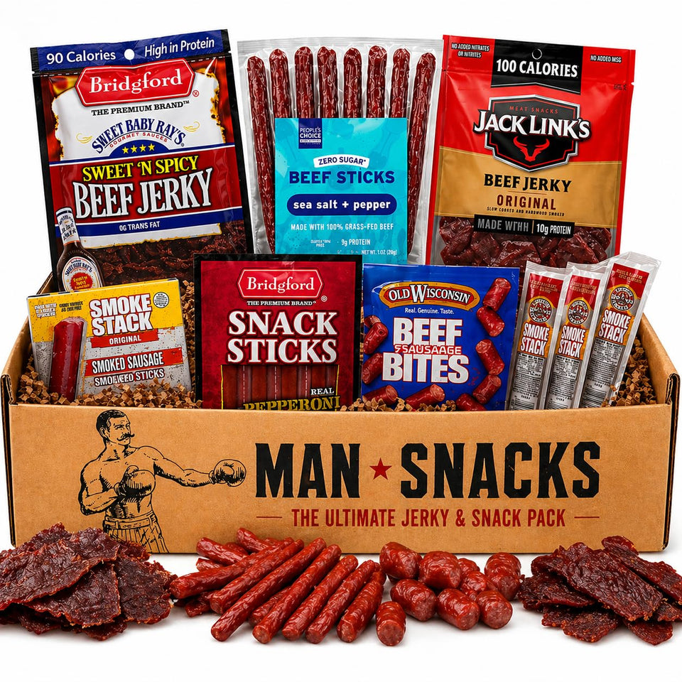 ManSnacks beef sticks gift box ready for on-the-go snacking and gifting