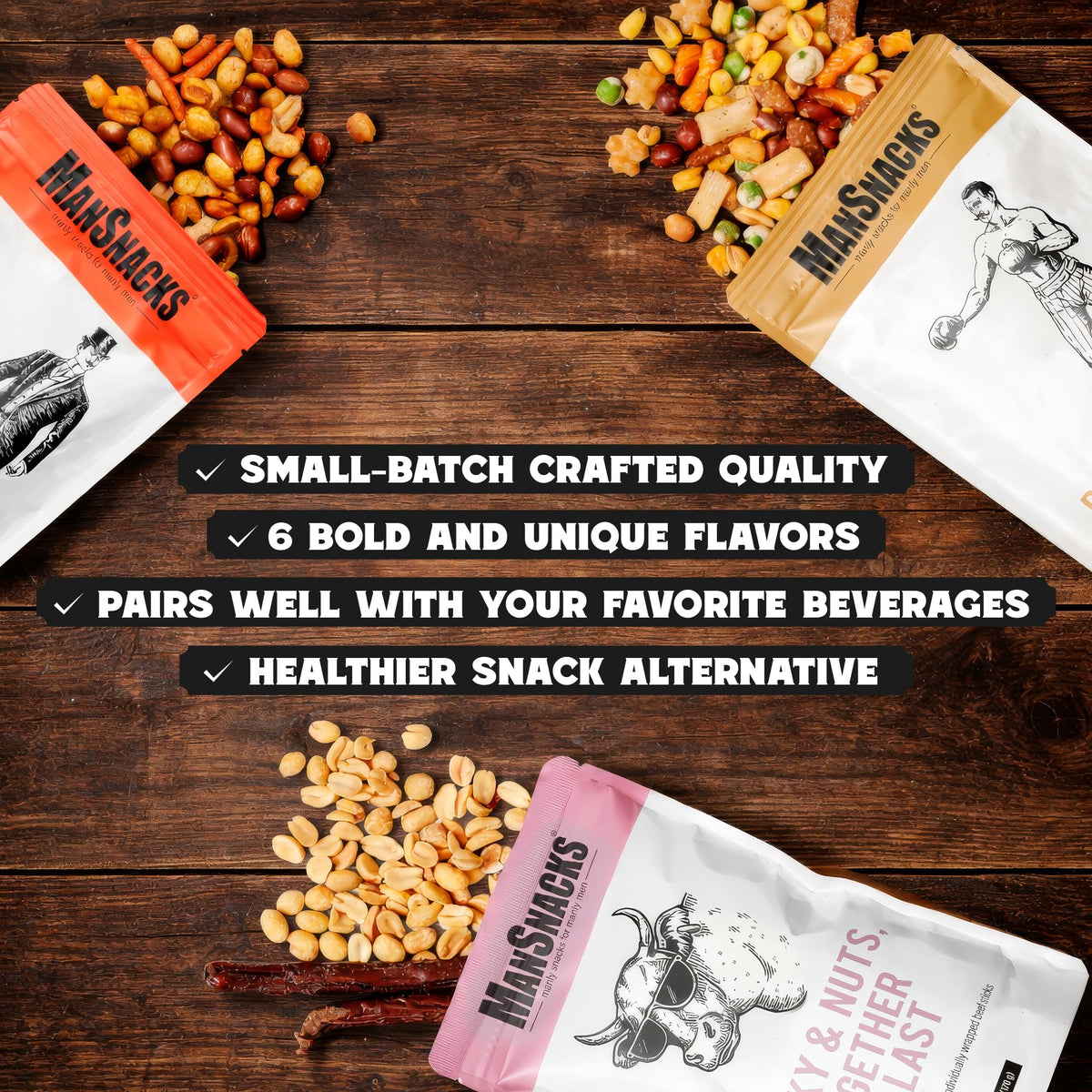 ManSnacks spicy sriracha mix bag, bold heat for bold cravings.
