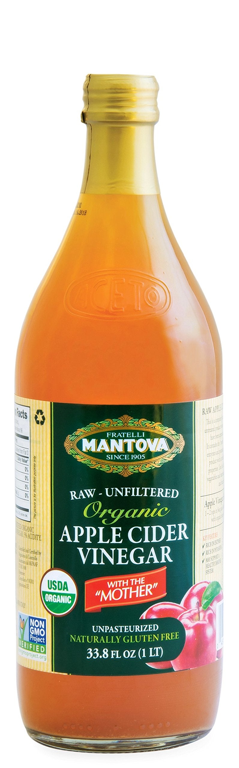Mantova Apple Cider with The Mother bottle - unfiltered, organic - great for dressings and beverages.