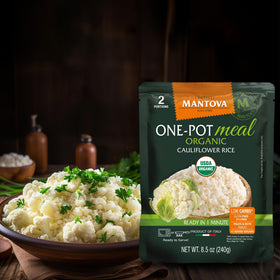 Mantova Cauliflower Rice pizza crust base for a grain-free option.