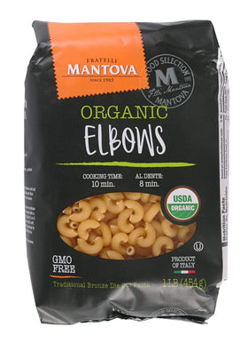 Mantova Organic Elbow Pasta pack of six bags, premium durum wheat for everyday meals.