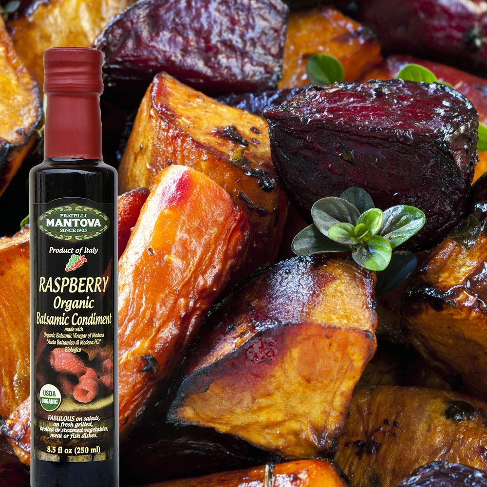 Mantova Fratelli Raspberry Organic Balsamic glaze on grilled vegetables