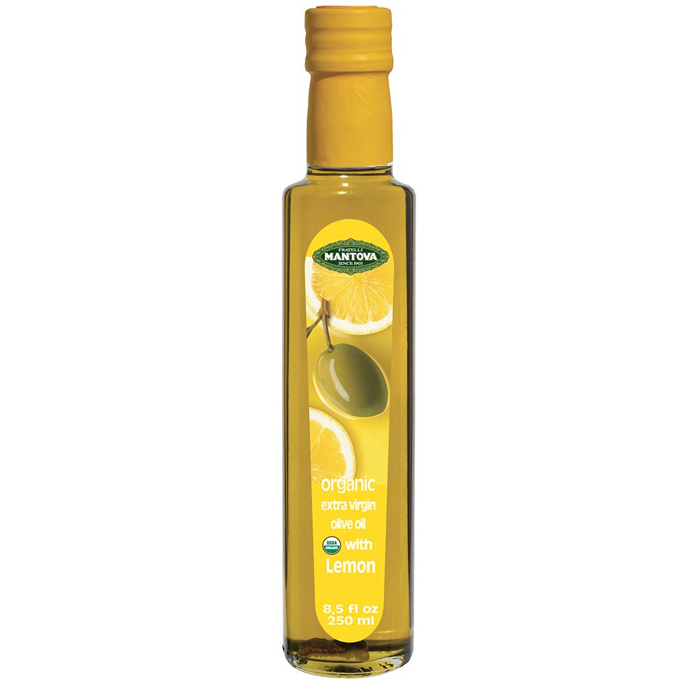 Mantova Lemon Organic Olive Oil bottle for bright finishing touches and zesty sauces