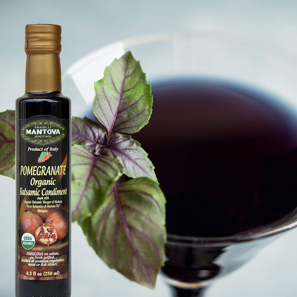 Mantova Organic balsamic Modena bottle label emphasizes organic quality.