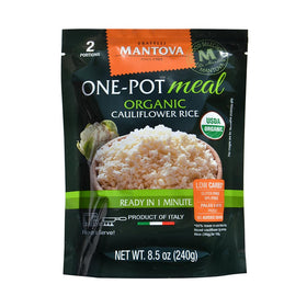 Mantova Organic Cauliflower Rice pack shot showing a convenient gluten-free base for meals.