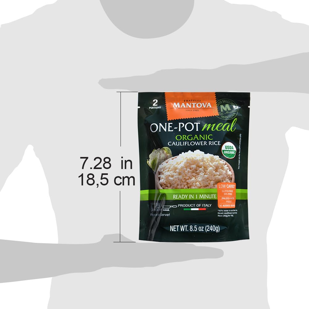 Mantova Organic Cauliflower Rice raw florets versatile as a salad base.