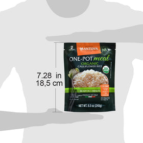 Mantova Organic Cauliflower Rice raw florets versatile as a salad base.