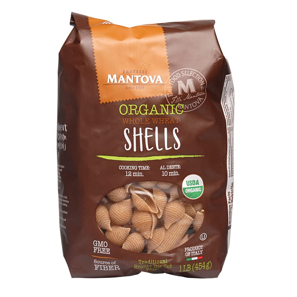 Mantova pasta shells pack six with organic whole wheat for wholesome meals