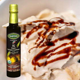 Mantova Pomegranate balsamic bottle pour brightens dressings and meats.