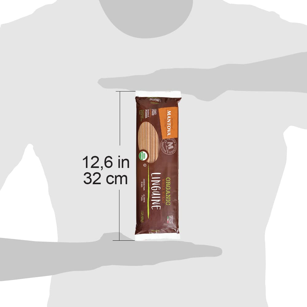 Mantova six-pack pasta box highlighting Italian origin and whole wheat goodness.
