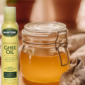 Mantova Spray Ghee Butter Original packaging on display suggesting versatile kitchen use