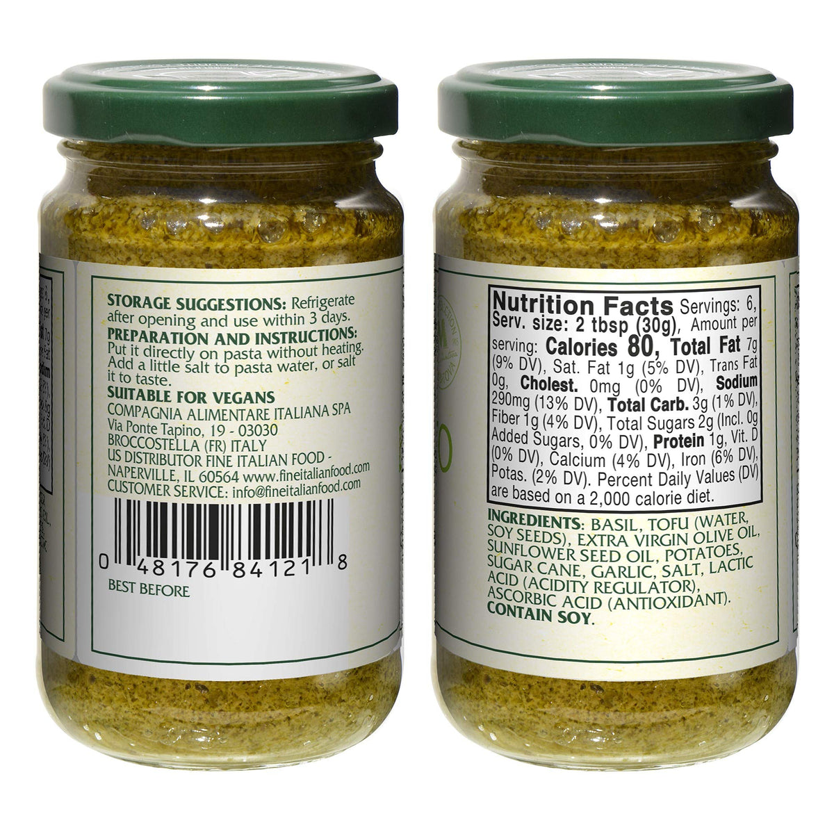 Mantova Vegan Basil Pesto label close-up showing vegan-friendly packaging.