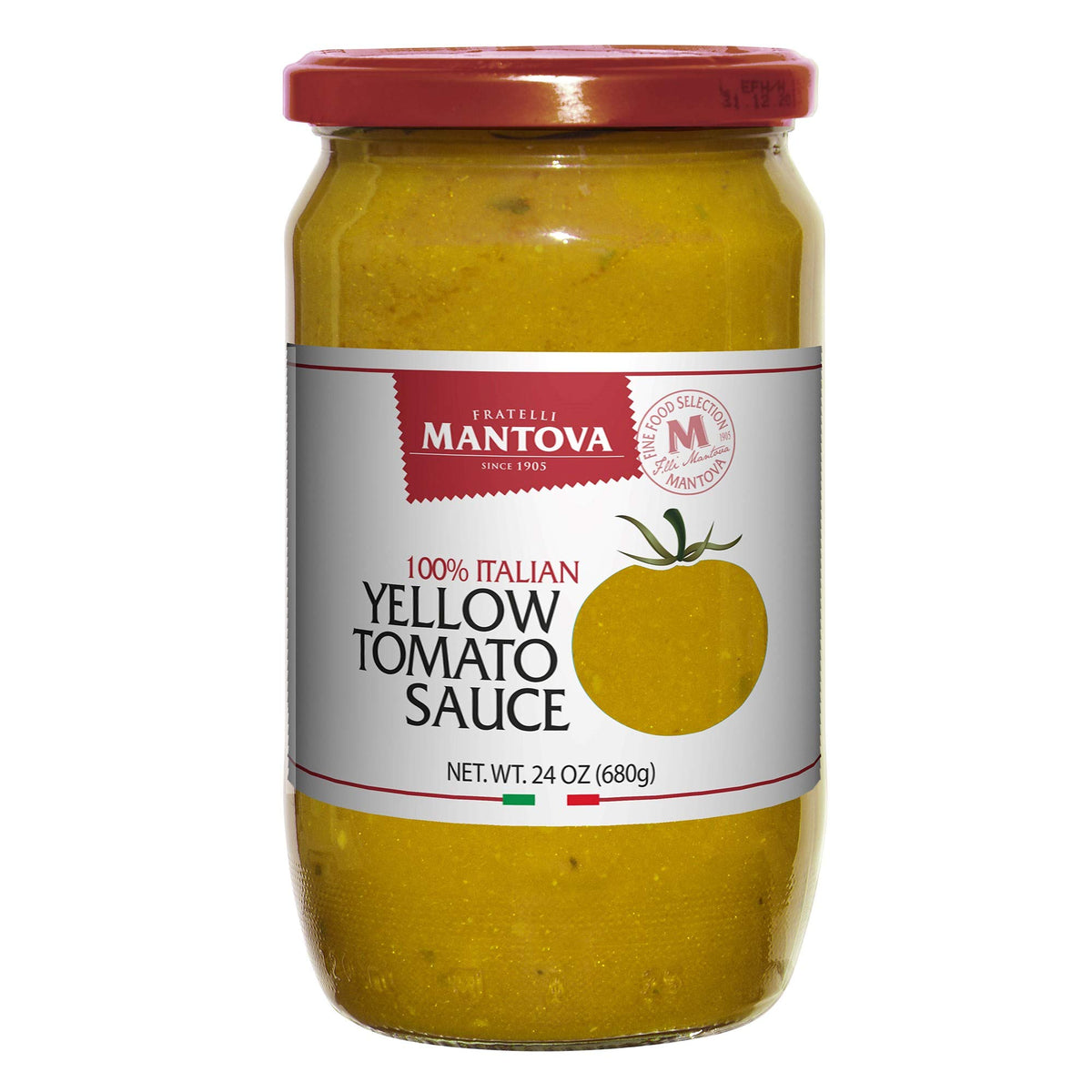 Mantova yellow tomato sauce bottle close-up showing natural ingredients for quick weeknight pasta