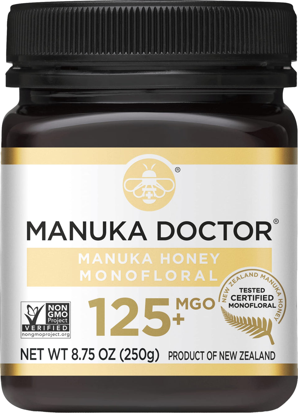 Manuka Doctor honey amber jar showcasing authentic New Zealand monofloral honey