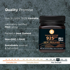 Manuka Doctor honey jar being poured, suggesting easy use in tea or yogurt.