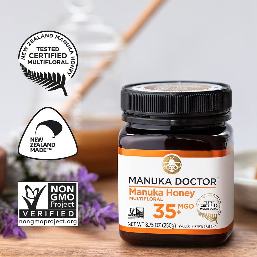 Manuka Doctor MGO 35+ honey amber color closeup reveals rich texture.
