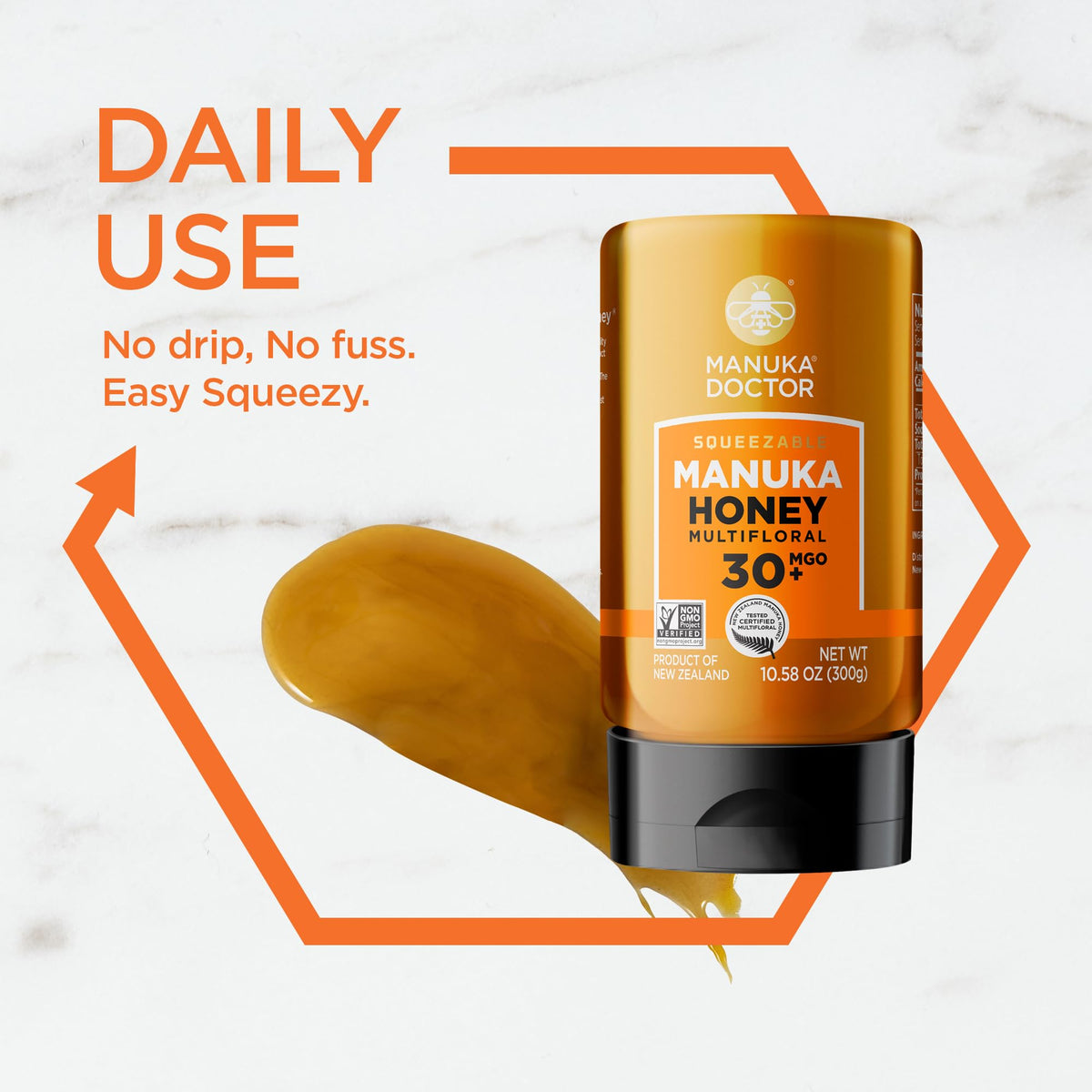 Manuka Doctor MGO30 drizzle on toast demonstrates versatile natural sweetness for breakfasts.