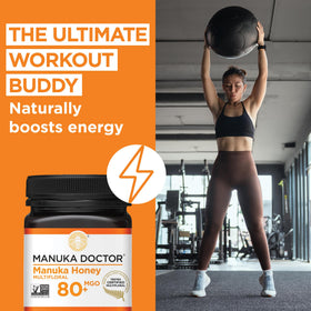Pouring Manuka Doctor MGO 80+ honey into tea for natural sweetness