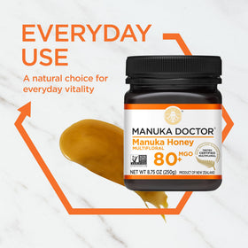 NZ origin label on Manuka Doctor MGO 80+ honey bottle
