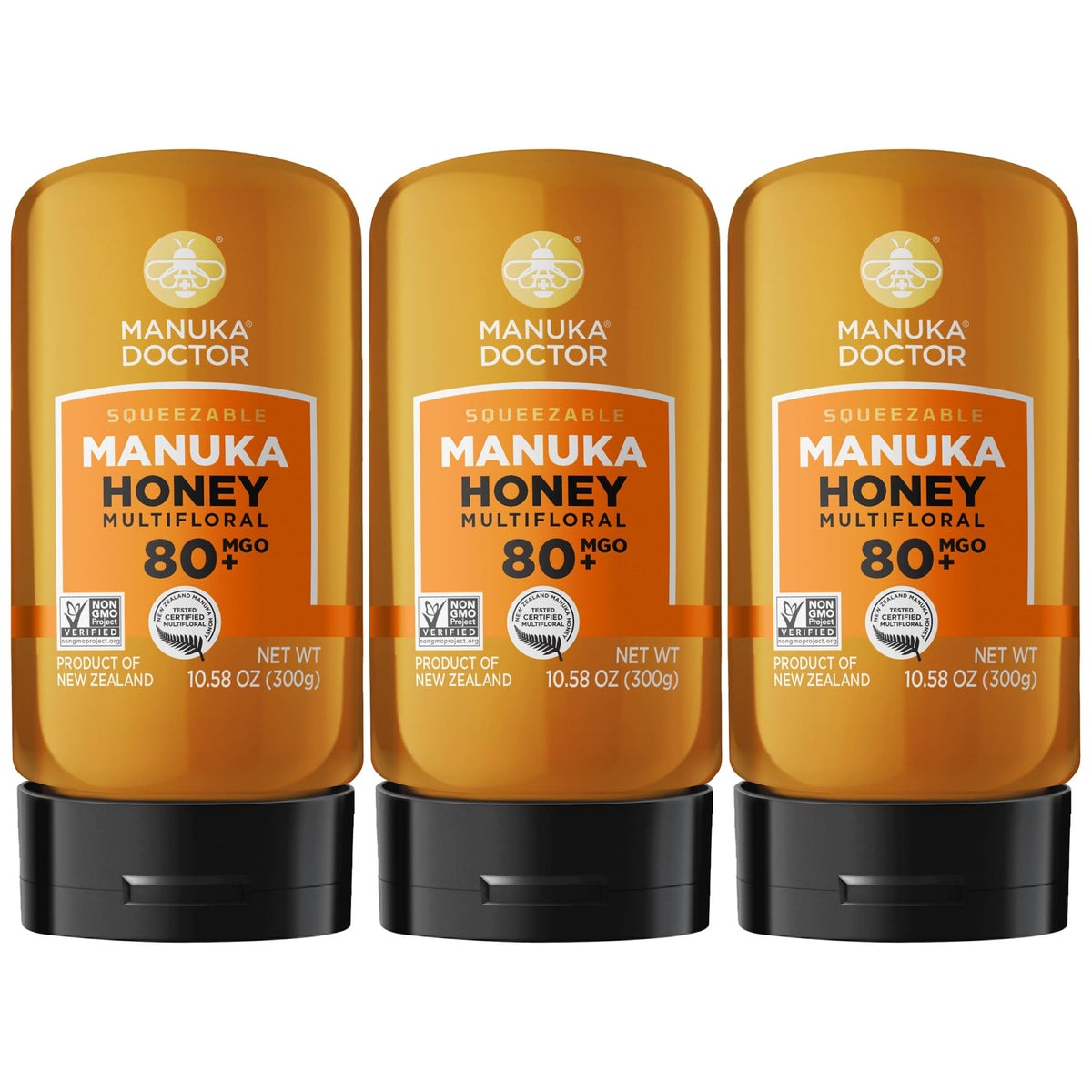 Manuka Doctor MGO 80+ squeezy bottle for mess-free honey on the go.