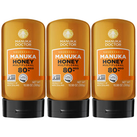 Manuka Doctor MGO 80+ squeezy bottle for mess-free honey on the go.