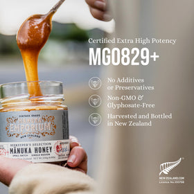 Manuka Emporium monofloral New Zealand honey origin label showing purity and flavor.