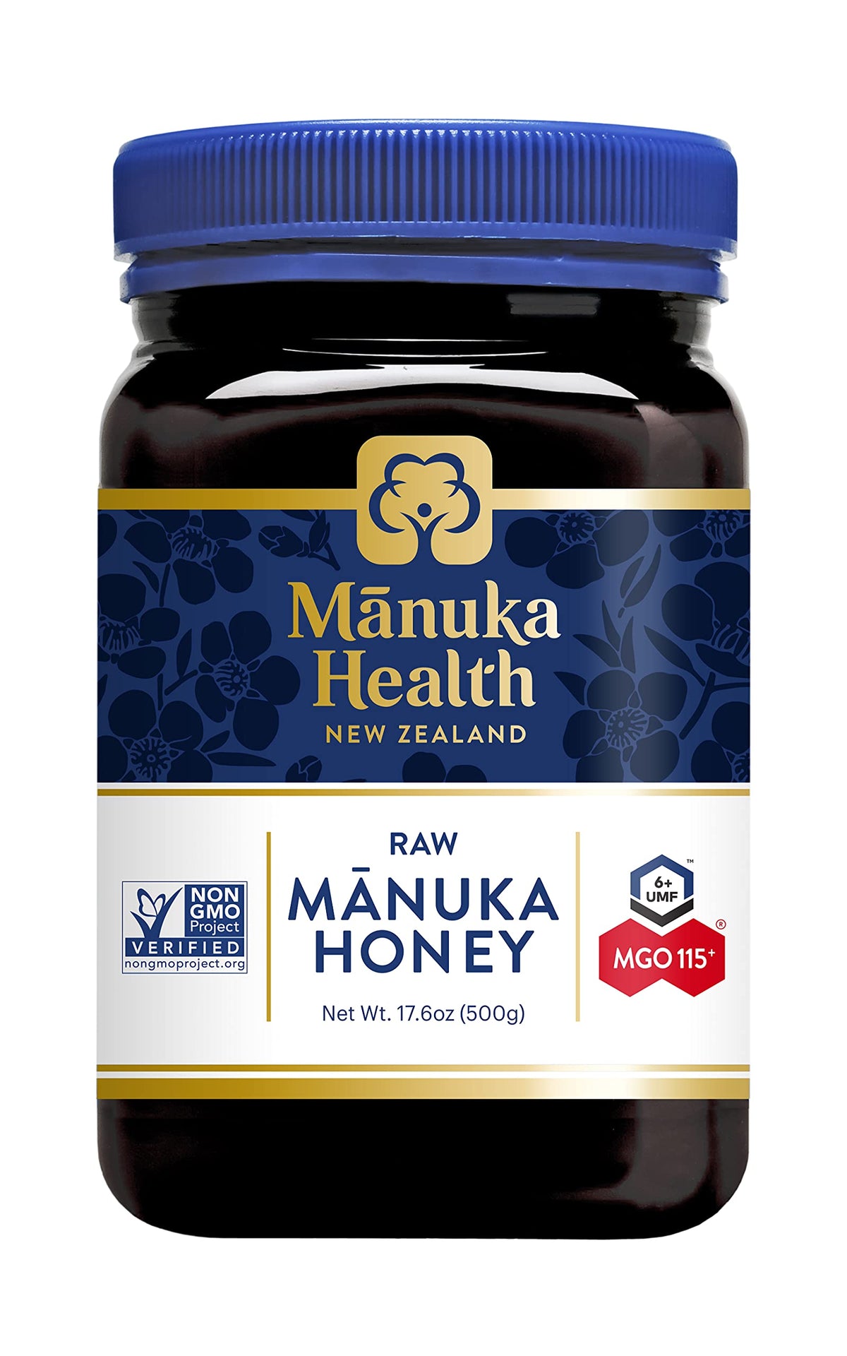 Manuka Health UMF 6+ honey jar highlights premium potency and NZ origin.