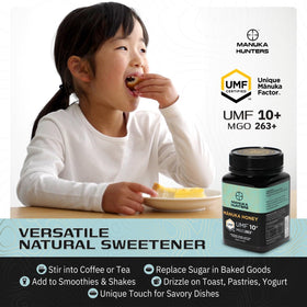 Manuka Hunters tea cup image invites adding warming sweetness to beverages