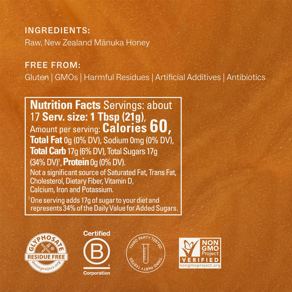 Manukora packaging emphasizes ethical sourcing and non-GMO credentials.