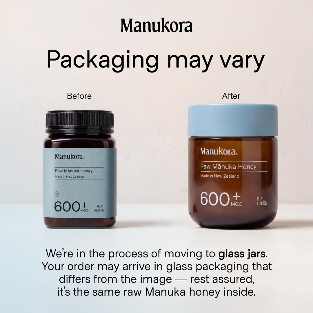 Manukora raw Manuka honey MGO 600 jar closeup highlighting creamy texture