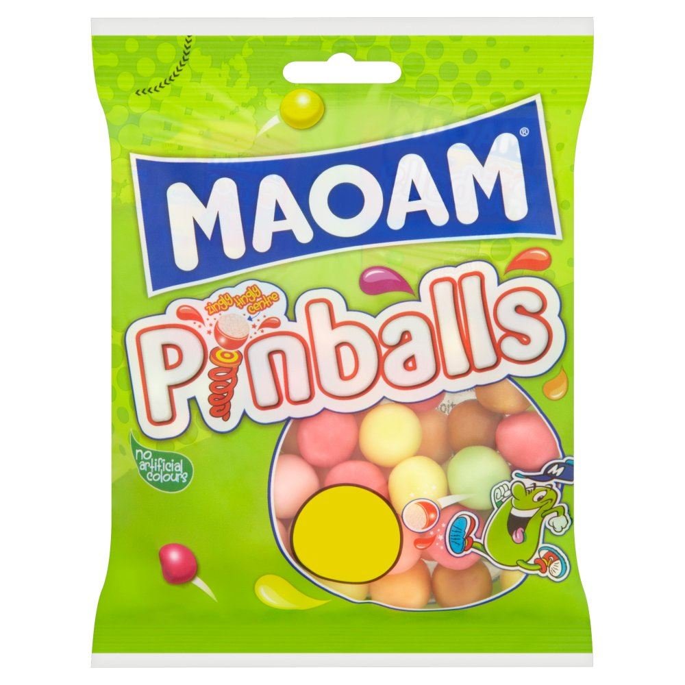 Maoam Pinballs 180g pack: colorful chewy candies for sharing.