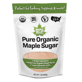 Maple Valley Organic Pure Maple Sugar bag, single-ingredient sweetness for baking.