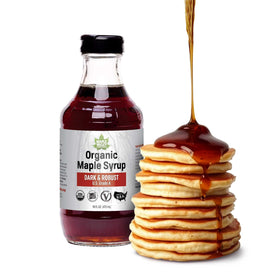 Maple Valley Organic Pure Maple Syrup bottle shows rich color and 16oz size.