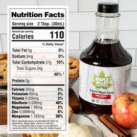 Maple Valley Organic Pure Maple Syrup label close-up shows organic certification