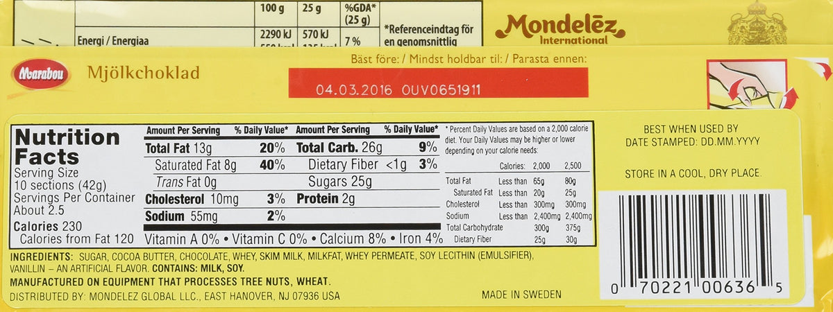 Marabou milk chocolate bars, six 3.52-ounce portions, ideal for tasting.