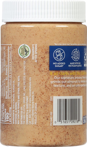 MaraNatha almond butter close-up of almonds highlights natural, non-GMO quality.