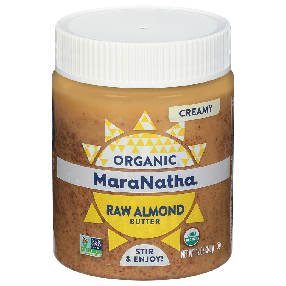 MARANATHA almond butter jar showing creamy texture ideal for spreading