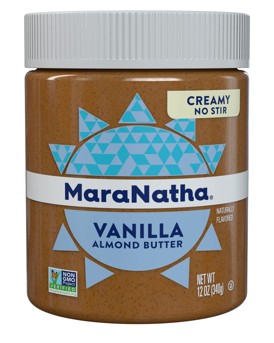 MaraNatha creamy vanilla almond butter jar for easy spreading