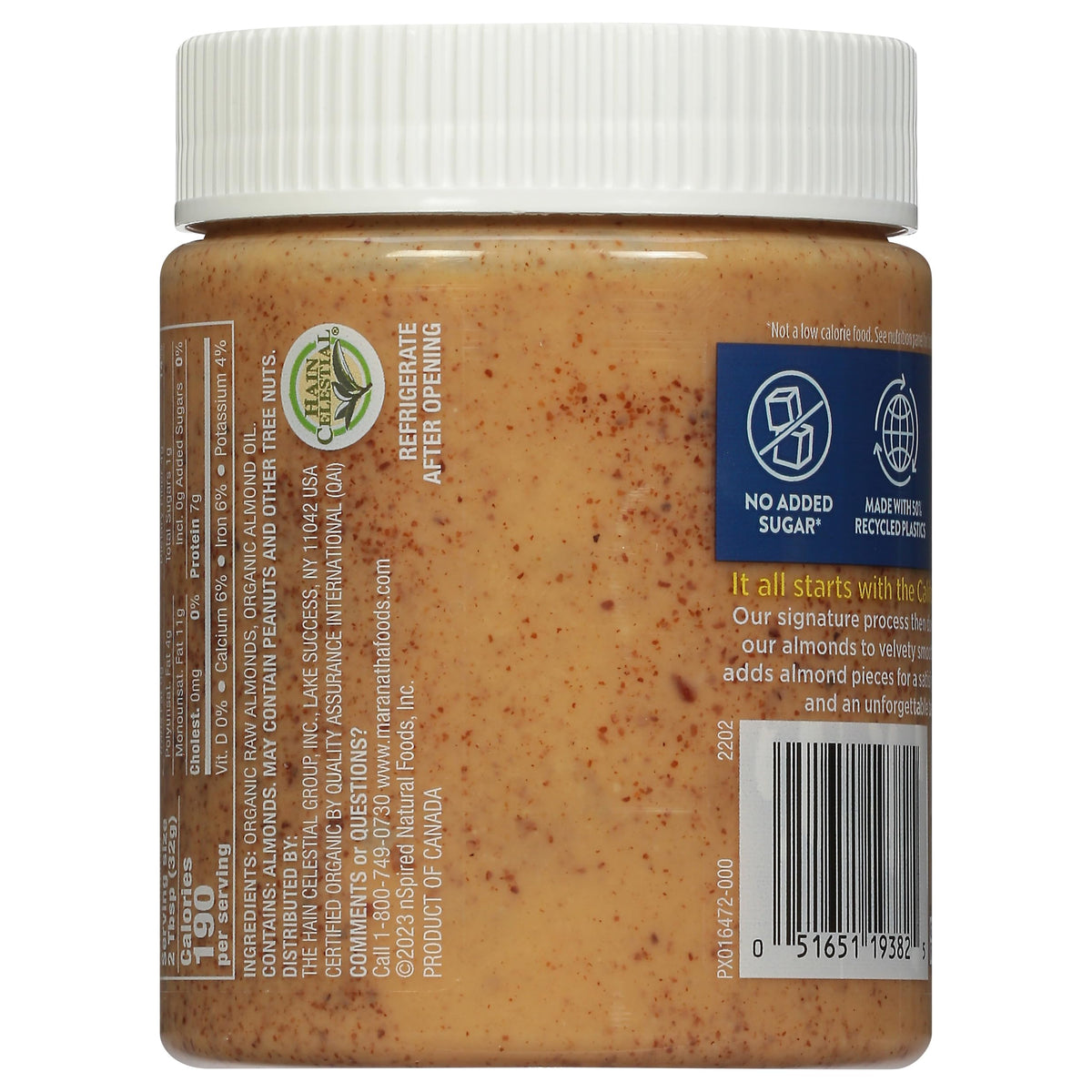MaraNatha organic almond butter certification badge emphasizes USDA Organic and non-GMO status