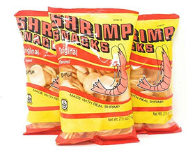 Marco Polo Shrimp Snacks Original front view, crispy texture and savory aroma entice snackers.