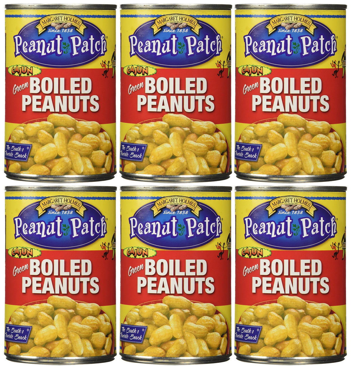 Margaret Holmes Cajun boiled peanuts can label close-up, bold snack option.