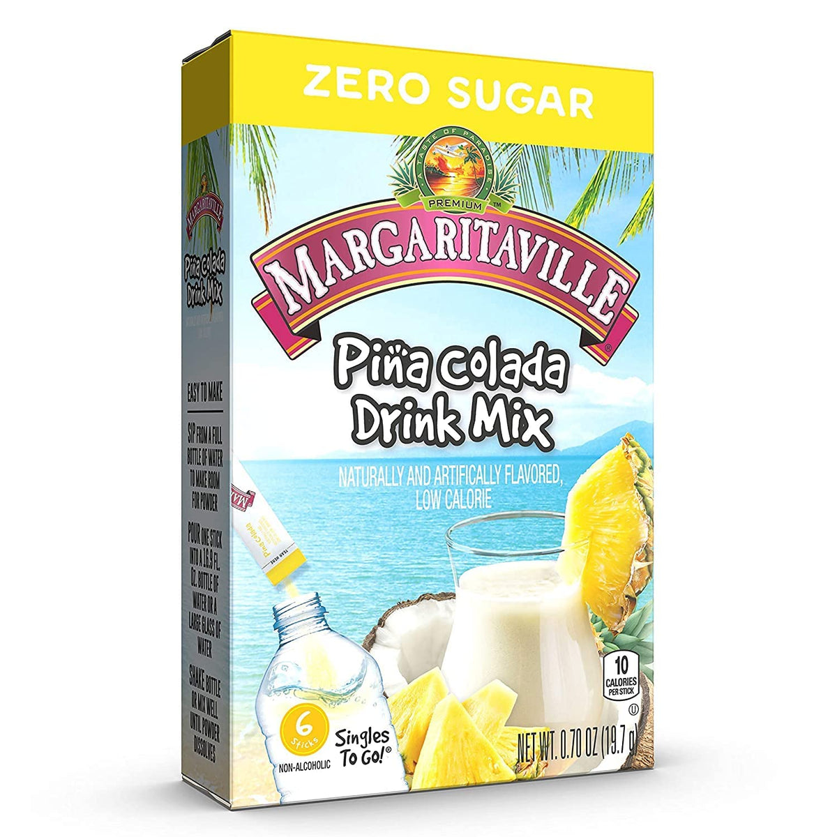 Margaritaville Singles To Go bottle pour showing quick mix in water