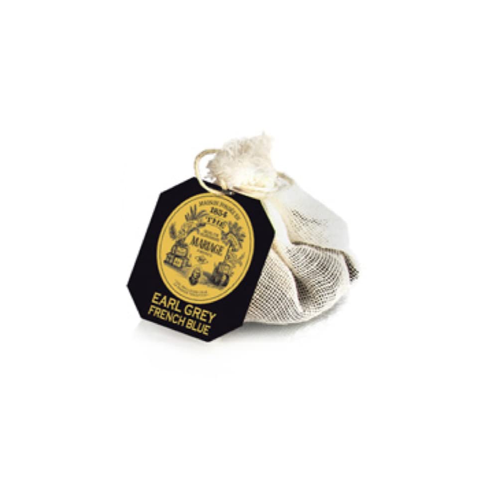 Mariage Frères Earl Grey French Blue tea bags on a saucer, elevated moments.