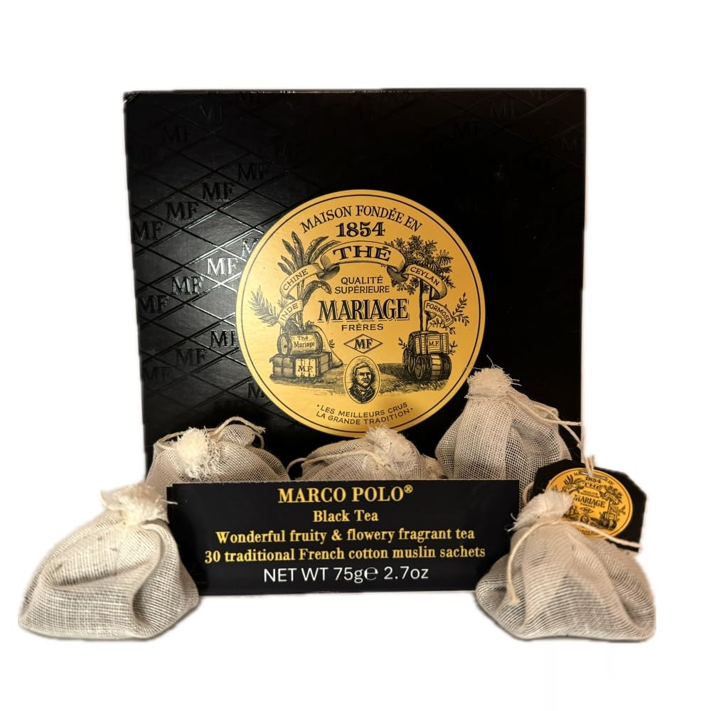 Mariage Frères Marco Polo tea sachets in a box offer a velvety, fruity-floral brew.